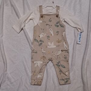 NWT Carter's Baby Overalls with Bird Print And Long Sleeve Cream Shirt